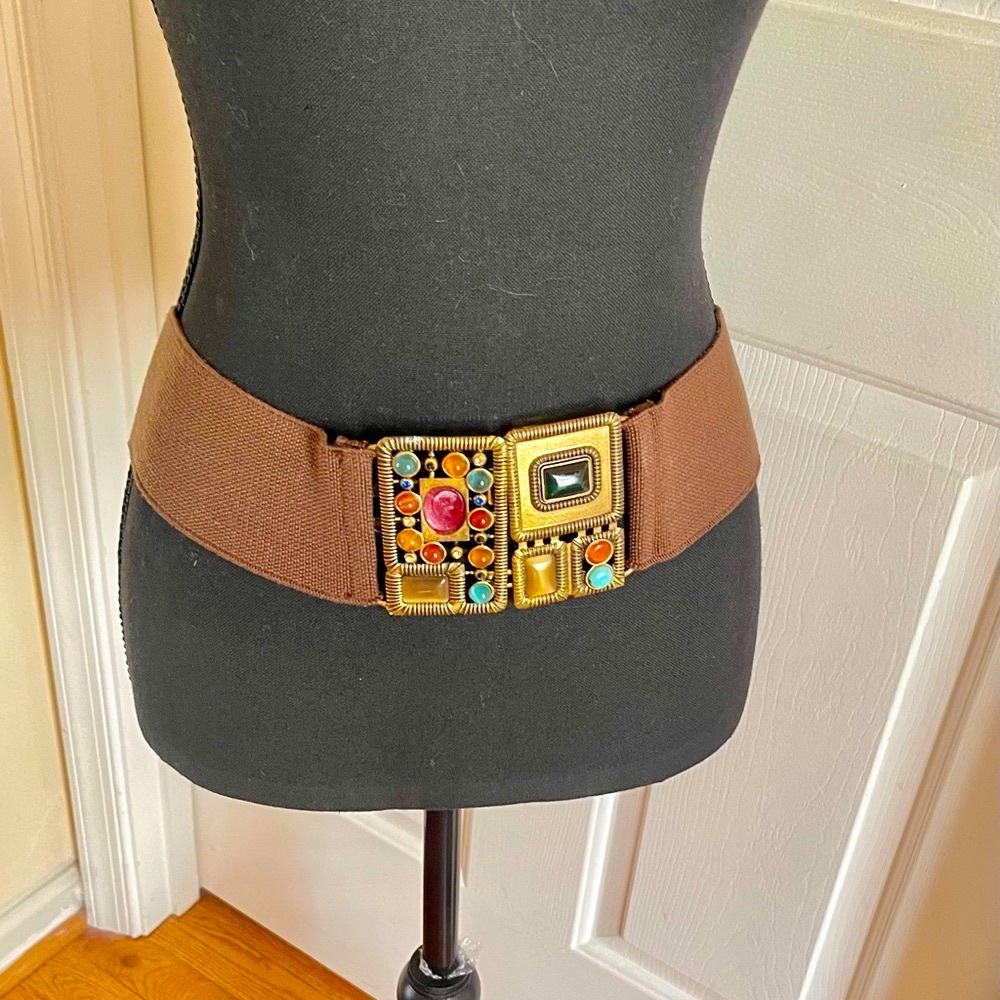 Adjustable stretchy belt for women with copper buckle